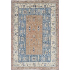 Hand Knotted Light Blue, Beige Wool Area Rug | Turkish Tribal Style Carpet