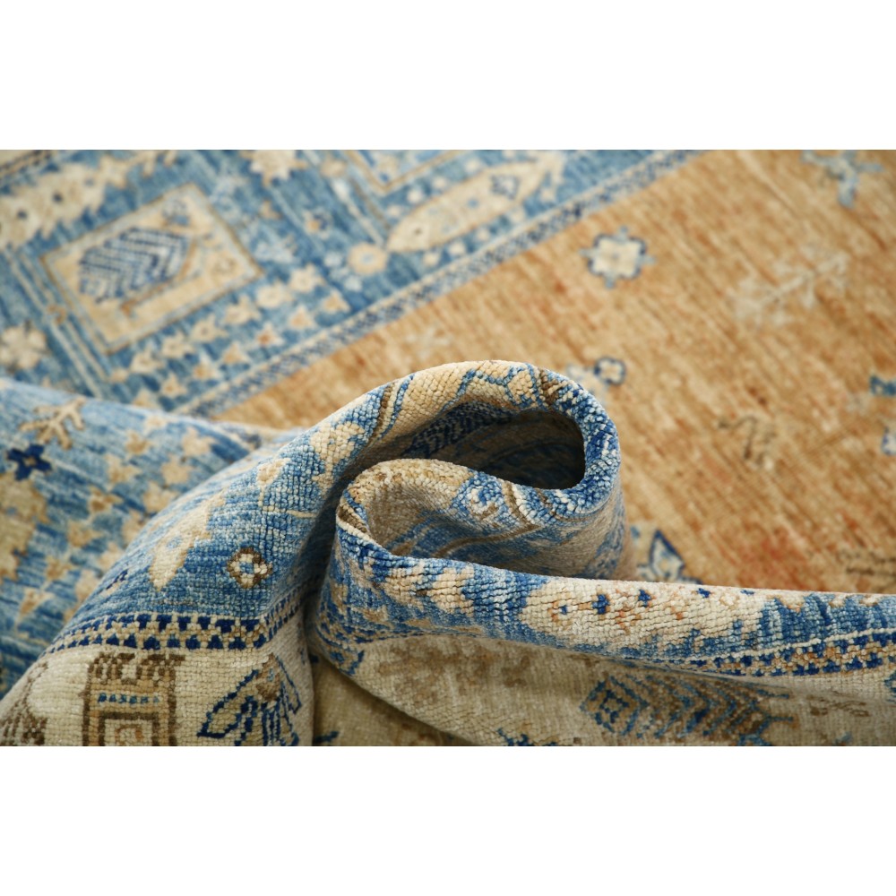 Hand Knotted Light Blue, Beige Wool Area Rug | Turkish Tribal Style Carpet Hand Knotted Light Blue, Beige Wool Area Rug | Turkish Tribal Style Carpet