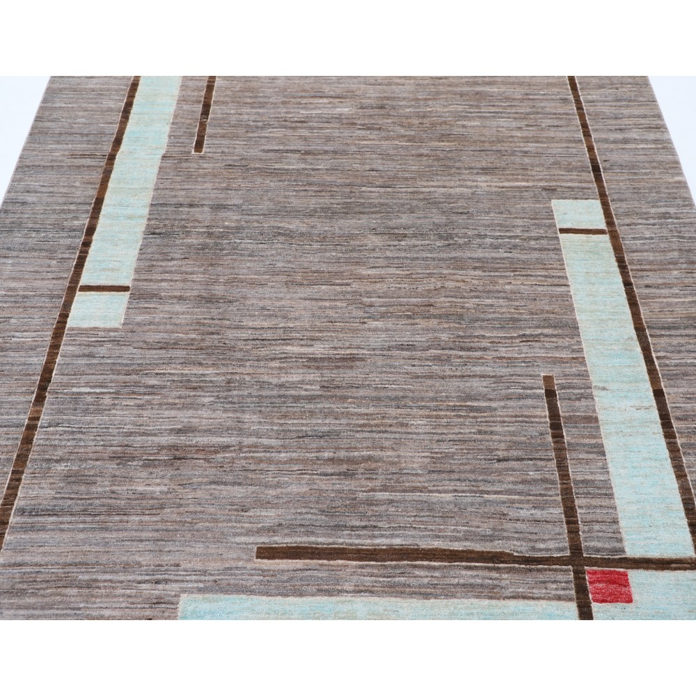 Hand Knotted Gray, Light Blue and Brown Wool Area Rug | Abstract Linear Geometric Design Carpet Hand Knotted Gray, Light Blue and Brown Wool Area Rug | Abstract Linear Geometric Design Carpet
