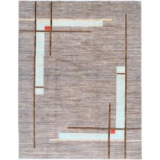 Hand Knotted Gray, Light Blue and Brown Wool Area Rug | Abstract Linear Geometric Design Carpet