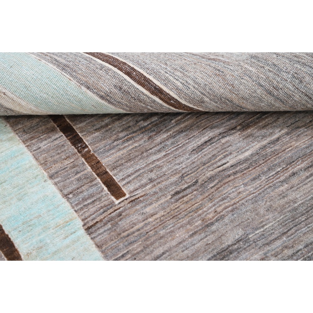 Hand Knotted Gray, Light Blue and Brown Wool Area Rug | Abstract Linear Geometric Design Carpet Hand Knotted Gray, Light Blue and Brown Wool Area Rug | Abstract Linear Geometric Design Carpet