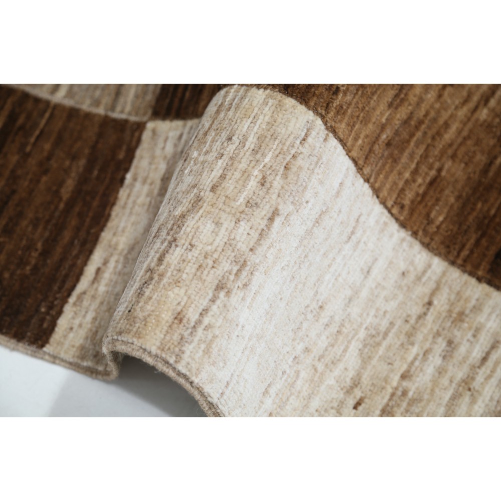 Hand Knotted Brown, Beige and Navy Blue Wool Area Rug | Modern Geometric Block Design Carpet Hand Knotted Brown, Beige and Navy Blue Wool Area Rug | Modern Geometric Block Design Carpet
