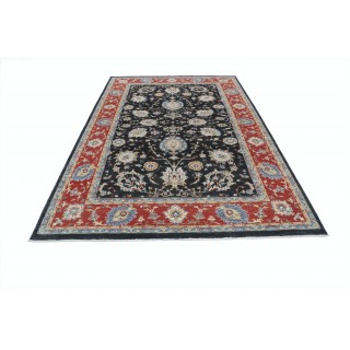 Hand Knotted Floral Turkish Area Rug with Black Field and Red Border | Wool Carpet for Home Decor Hand Knotted Floral Turkish Area Rug with Black Field and Red Border | Wool Carpet for Home Decor