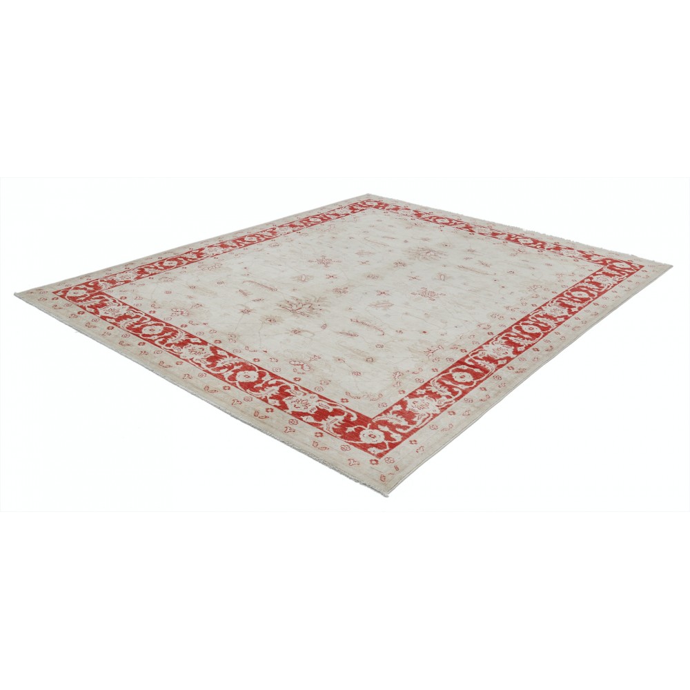 Hand Knotted Floral Area Rug with Beige Field and Red Border | Traditional Oushak Wool Carpet Hand Knotted Floral Area Rug with Beige Field and Red Border | Traditional Oushak Wool Carpet