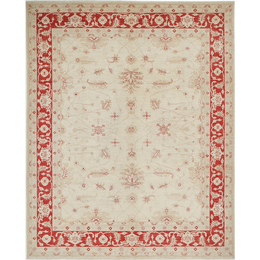 Hand Knotted Floral Area Rug with Beige Field and Red Border | Traditional Oushak Wool Carpet Hand Knotted Floral Area Rug with Beige Field and Red Border | Traditional Oushak Wool Carpet
