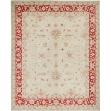 Hand Knotted Floral Area Rug with Beige Field and Red Border | Traditional Oushak Wool Carpet