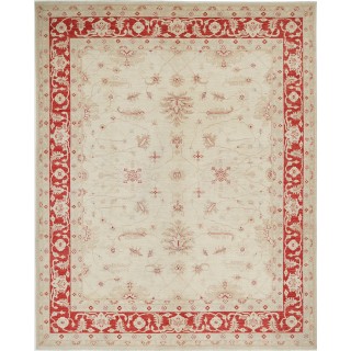 Hand Knotted Floral Area Rug with Beige Field and Red Border | Traditional Oushak Wool Carpet