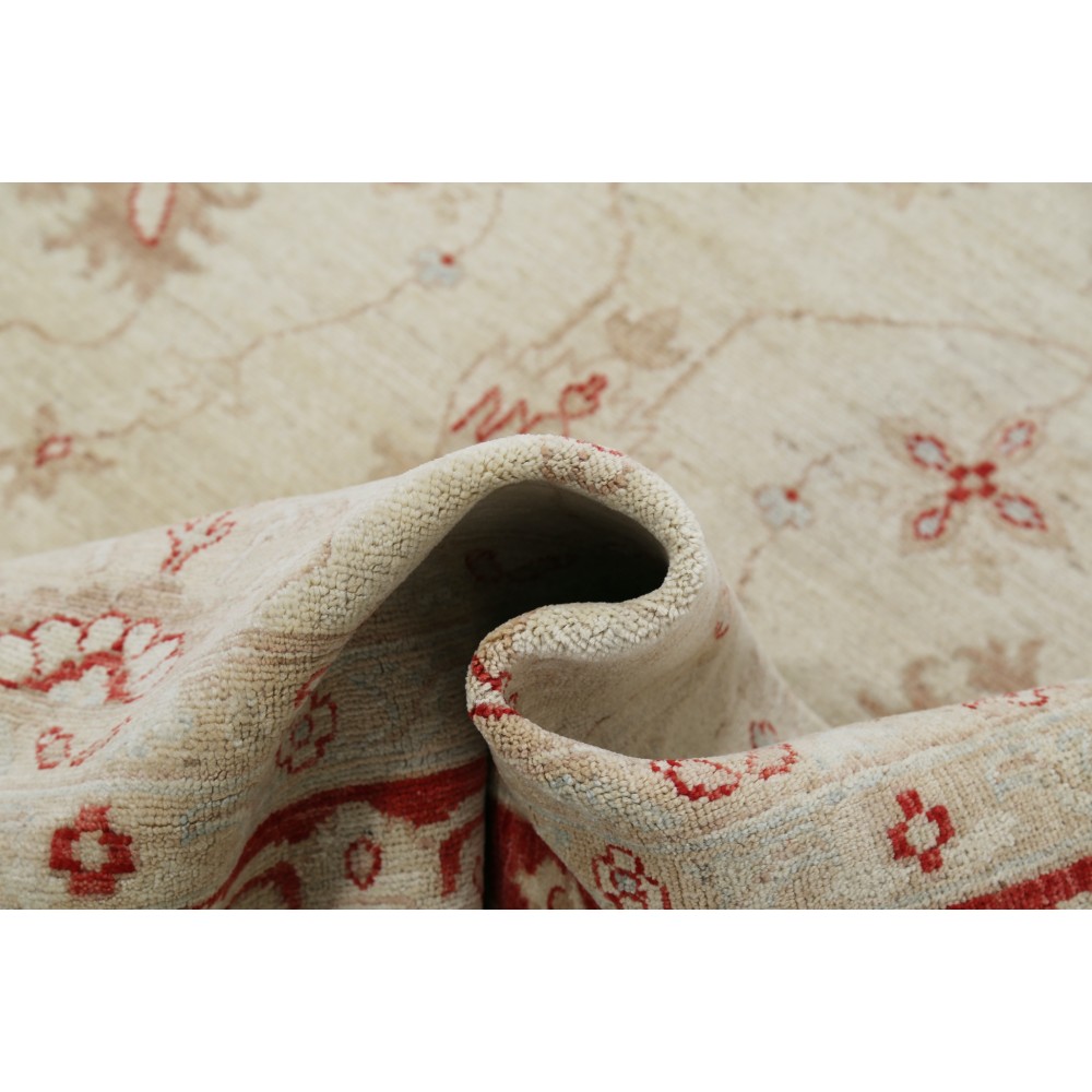 Hand Knotted Floral Area Rug with Beige Field and Red Border | Traditional Oushak Wool Carpet Hand Knotted Floral Area Rug with Beige Field and Red Border | Traditional Oushak Wool Carpet