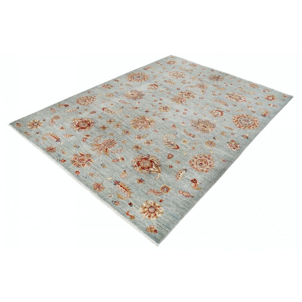 Traditional Hand Knotted Light Blue, Ivory Wool Area Rug with Floral Design Traditional Hand Knotted Light Blue, Ivory Wool Area Rug with Floral Design