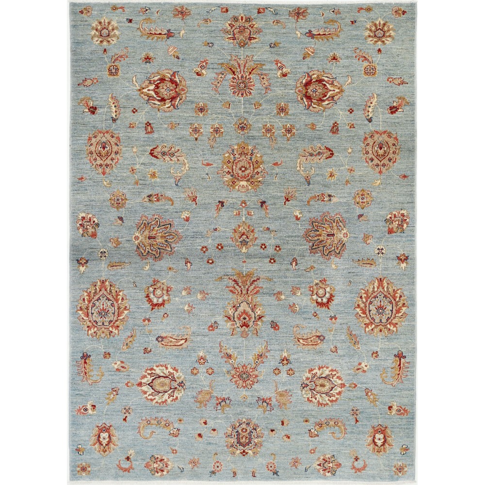Traditional Hand Knotted Light Blue, Ivory Wool Area Rug with Floral Design Traditional Hand Knotted Light Blue, Ivory Wool Area Rug with Floral Design