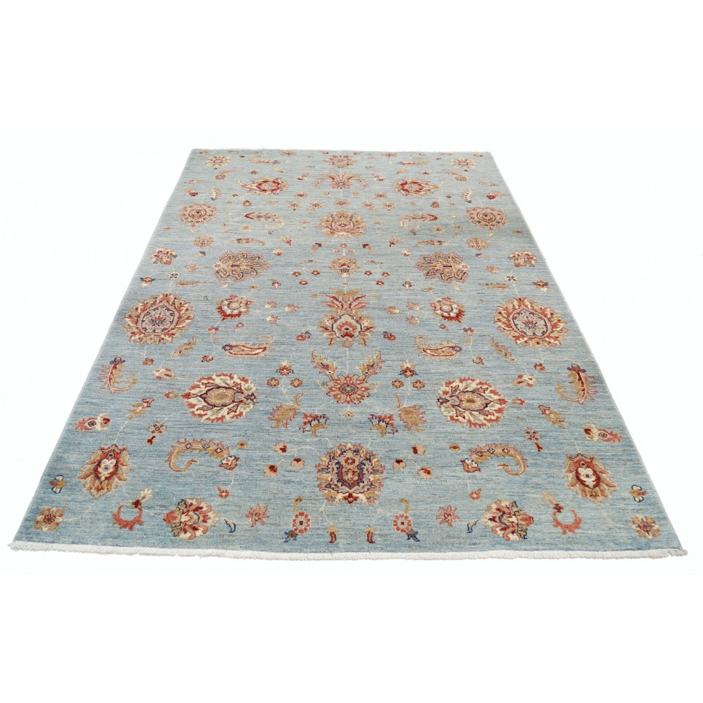 Traditional Hand Knotted Light Blue, Ivory Wool Area Rug with Floral Design Traditional Hand Knotted Light Blue, Ivory Wool Area Rug with Floral Design