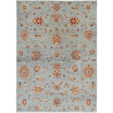 Traditional Hand Knotted Light Blue, Ivory Wool Area Rug with Floral Design