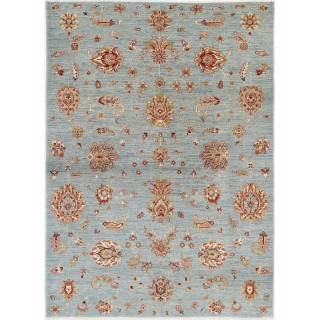 Traditional Hand Knotted Light Blue, Ivory Wool Area Rug with Floral Design