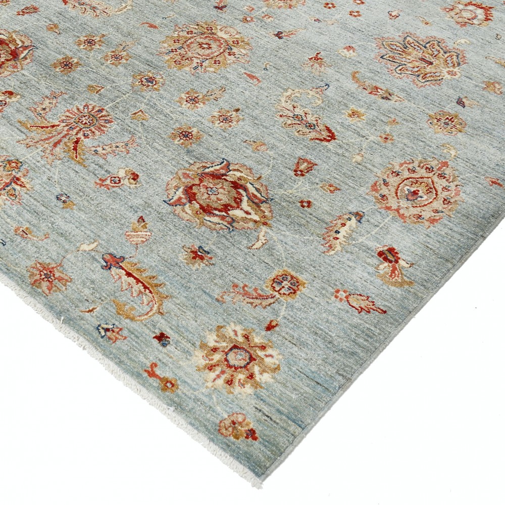 Traditional Hand Knotted Light Blue, Ivory Wool Area Rug with Floral Design Traditional Hand Knotted Light Blue, Ivory Wool Area Rug with Floral Design