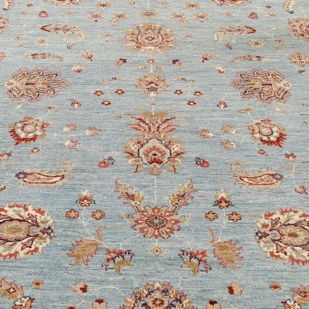 Traditional Hand Knotted Light Blue, Ivory Wool Area Rug with Floral Design Traditional Hand Knotted Light Blue, Ivory Wool Area Rug with Floral Design