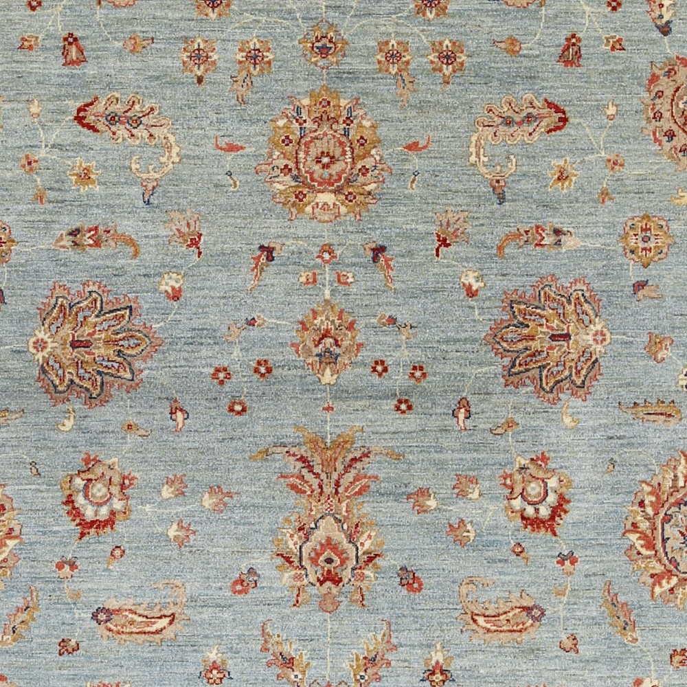 Traditional Hand Knotted Light Blue, Ivory Wool Area Rug with Floral Design Traditional Hand Knotted Light Blue, Ivory Wool Area Rug with Floral Design