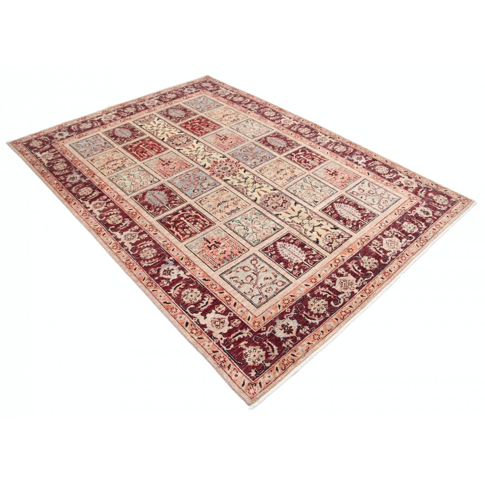 Hand Knotted Blush and Ivory Wool Area Rug | Turkish Floral Panel Design Rug Hand Knotted Blush and Ivory Wool Area Rug | Turkish Floral Panel Design Rug