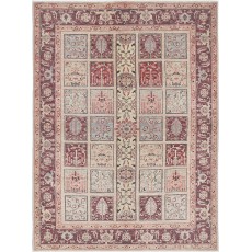Hand Knotted Blush and Ivory Wool Area Rug | Turkish Floral Panel Design Rug