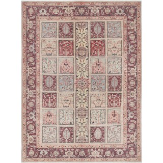 Hand Knotted Blush and Ivory Wool Area Rug | Turkish Floral Panel Design Rug