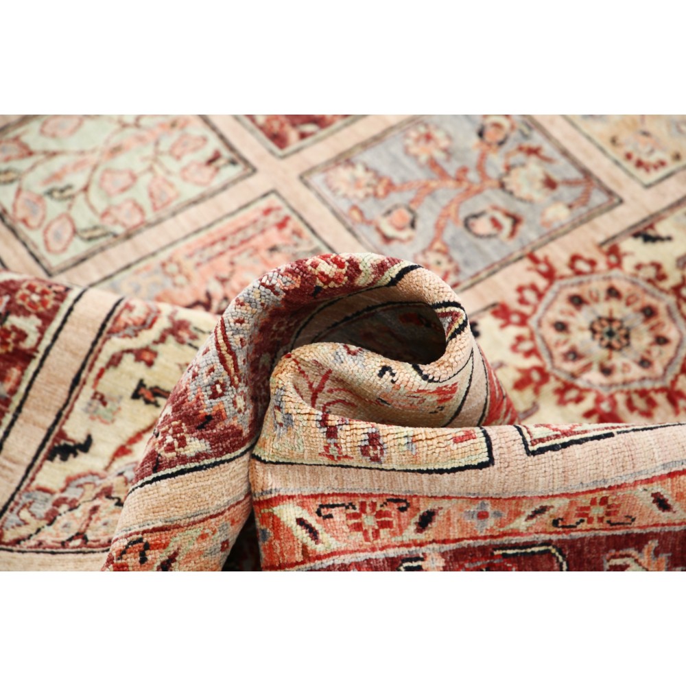 Hand Knotted Blush and Ivory Wool Area Rug | Turkish Floral Panel Design Rug Hand Knotted Blush and Ivory Wool Area Rug | Turkish Floral Panel Design Rug
