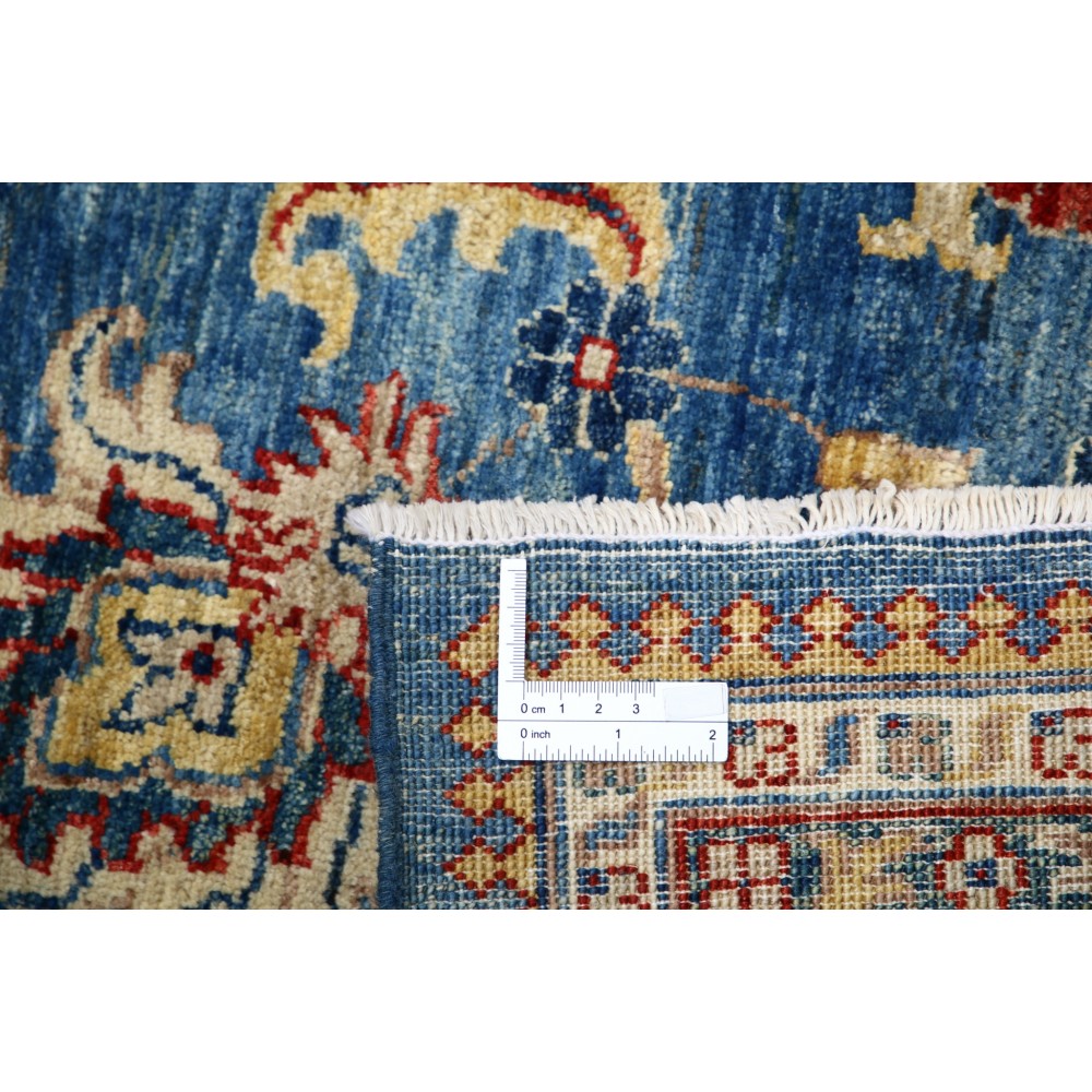 Hand Knotted Light Blue, Red and Ivory Wool Area Rug with Floral Design