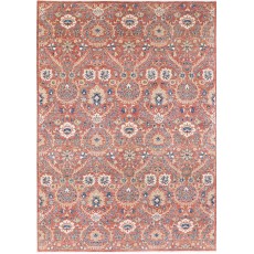 Hand Knotted Red, Navy Blue, Beige Wool Area Rug | Turkish Floral Design Carpet