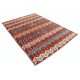 Hand Knotted Red, Ivory and Navy Blue Wool Area Rug with Diamond Geometric Design