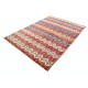 Hand Knotted Red, Ivory and Navy Blue Wool Area Rug with Diamond Geometric Design