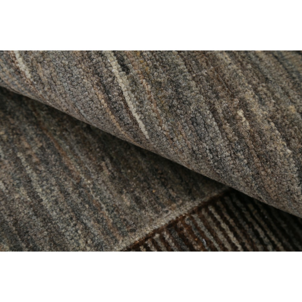 Hand Knotted Brown, Gray Wool Runner Rug | Modern Minimalist Hallway Rug