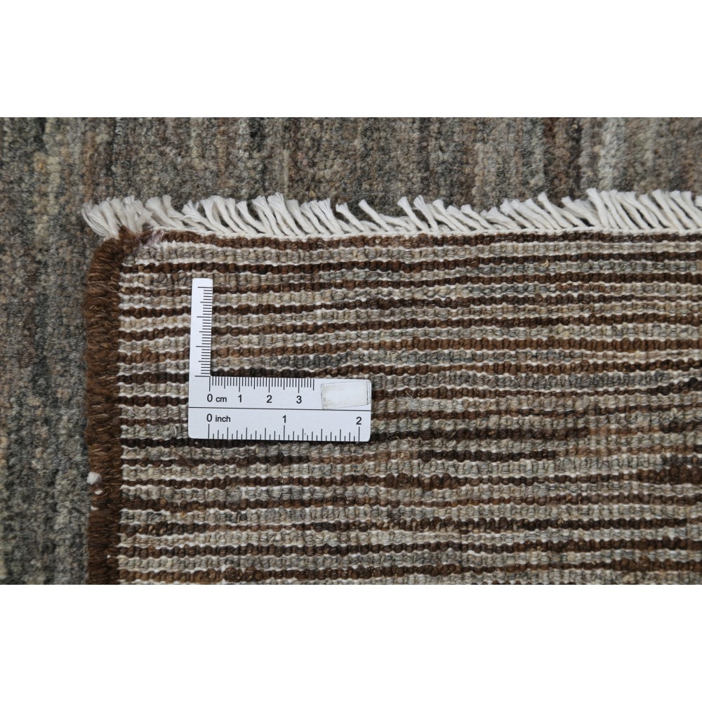 Hand Knotted Brown, Gray Wool Runner Rug | Modern Minimalist Hallway Rug