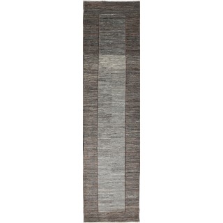 Hand Knotted Brown, Gray Wool Runner Rug | Modern Minimalist Hallway Rug | Stair Rug