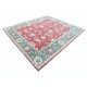Hand Knotted Floral Area Rug with Red Field and Green Border | Turkish Oushak Wool Carpet Hand Knotted Floral Area Rug with Red Field and Green Border | Turkish Oushak Wool Carpet