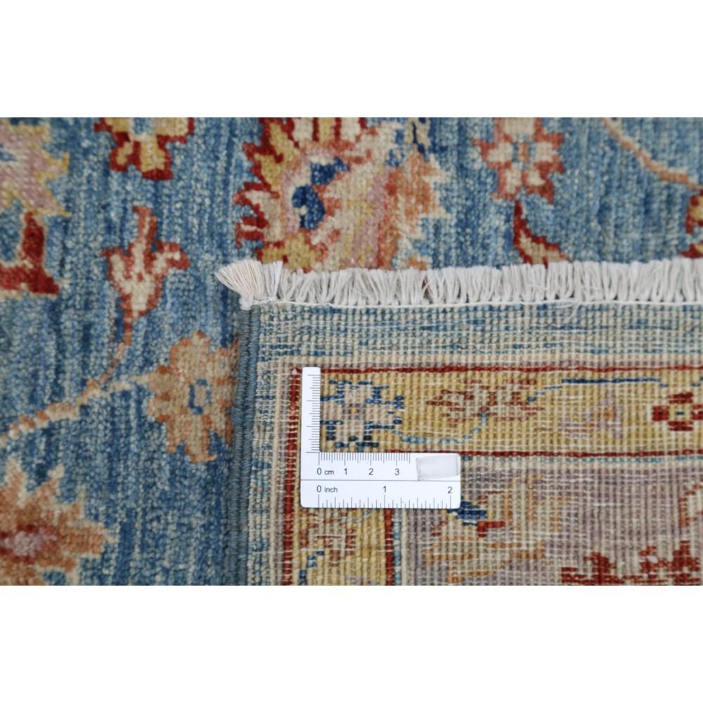 Hand Knotted Floral Oushak Area Rug with Blue Field and Pink Border | 100% Wool Hand Knotted Floral Oushak Area Rug with Blue Field and Pink Border | 100% Wool