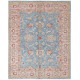 Hand Knotted Floral Oushak Area Rug with Blue Field and Pink Border | 100% Wool Hand Knotted Floral Oushak Area Rug with Blue Field and Pink Border | 100% Wool