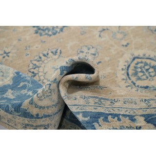 Hand Knotted Floral Rug, Beige and Light Blue Wool Area Rug, Oushak style Carpet