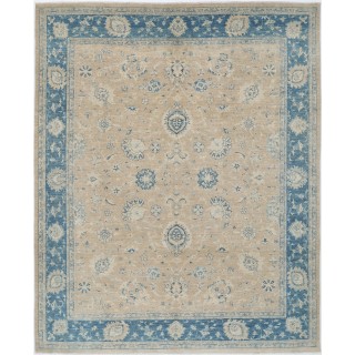 Hand Knotted Floral Rug, Beige and Light Blue Wool Area Rug, Oushak style Carpet