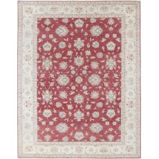 Hand Knotted Floral Turkish Area Rug with Red Field and Ivory Border | Wool Carpet for Home Decor
