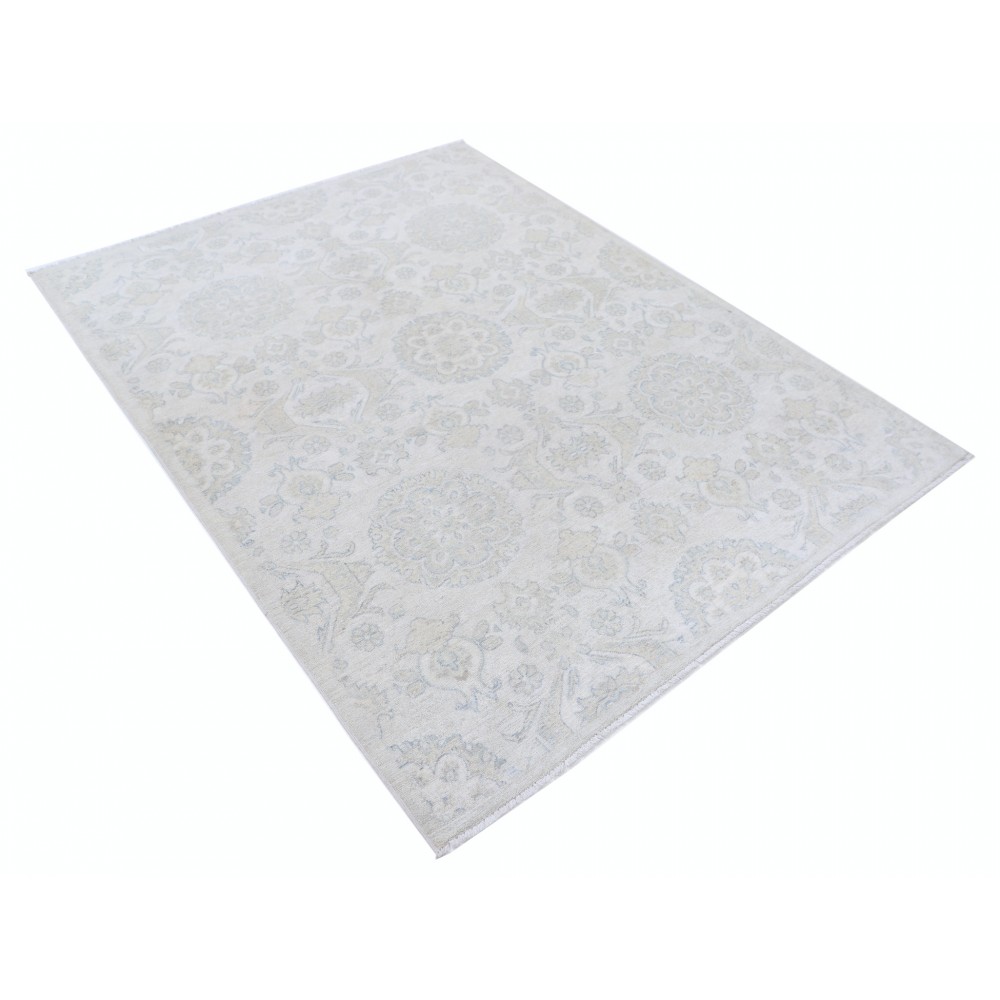 Hand Knotted Ivory and Light Blue Wool Area Rug | Turkish Floral Medallion Design Carpet Hand Knotted Ivory and Light Blue Wool Area Rug | Turkish Floral Medallion Design Carpet