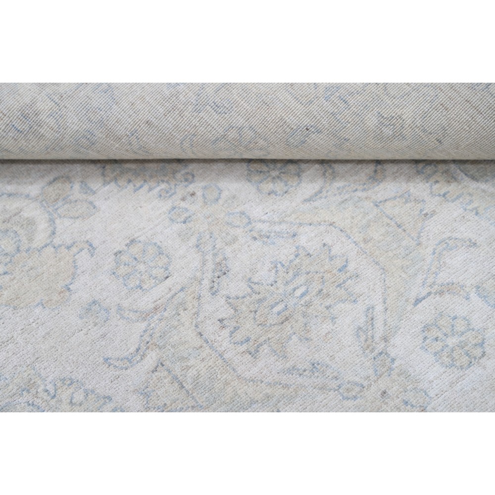 Hand Knotted Ivory and Light Blue Wool Area Rug | Turkish Floral Medallion Design Carpet Hand Knotted Ivory and Light Blue Wool Area Rug | Turkish Floral Medallion Design Carpet