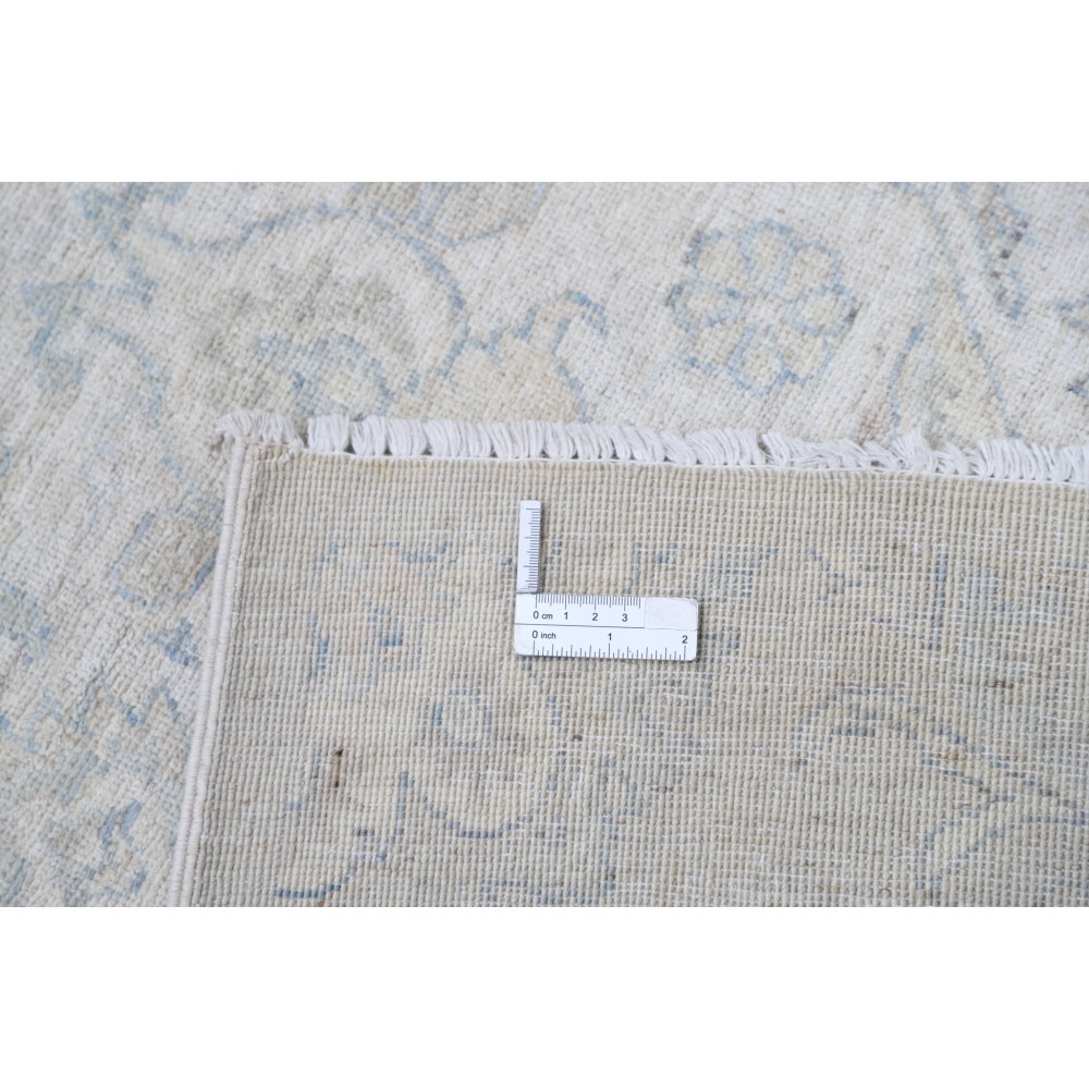 Hand Knotted Ivory and Light Blue Wool Area Rug | Turkish Floral Medallion Design Carpet Hand Knotted Ivory and Light Blue Wool Area Rug | Turkish Floral Medallion Design Carpet