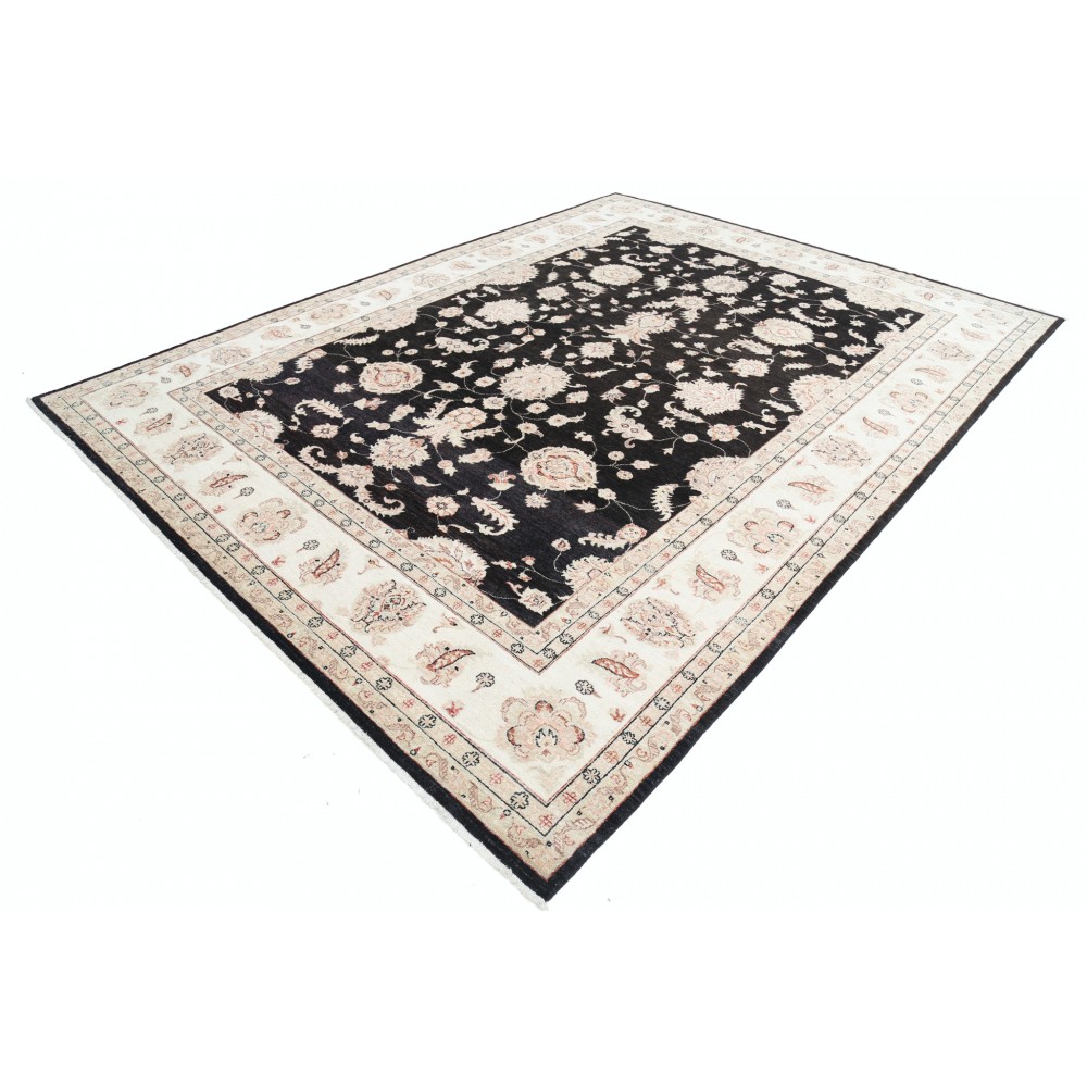 Hand Knotted Floral Turkish Area Rug with Black Field and Ivory Border | Wool Carpet for Home Decor Hand Knotted Floral Turkish Area Rug with Black Field and Ivory Border | Wool Carpet for Home Decor