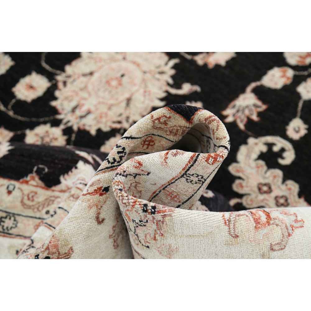 Hand Knotted Floral Turkish Area Rug with Black Field and Ivory Border | Wool Carpet for Home Decor Hand Knotted Floral Turkish Area Rug with Black Field and Ivory Border | Wool Carpet for Home Decor