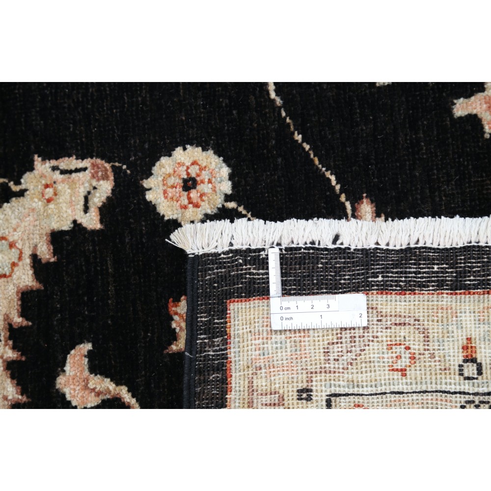 Hand Knotted Floral Turkish Area Rug with Black Field and Ivory Border | Wool Carpet for Home Decor Hand Knotted Floral Turkish Area Rug with Black Field and Ivory Border | Wool Carpet for Home Decor