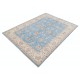 Hand Knotted Floral Oushak Area Rug with Blue Field and Beige Border | 100% Wool Hand Knotted Floral Oushak Area Rug with Blue Field and Beige Border | 100% Wool