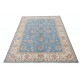 Hand Knotted Floral Oushak Area Rug with Blue Field and Beige Border | 100% Wool Hand Knotted Floral Oushak Area Rug with Blue Field and Beige Border | 100% Wool