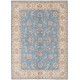 Hand Knotted Floral Oushak Area Rug with Blue Field and Beige Border | 100% Wool Hand Knotted Floral Oushak Area Rug with Blue Field and Beige Border | 100% Wool