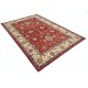 Hand Knotted Turkish Wool Area Rug, Red Floral Carpet with Ivory Border and Blue Details for Home Decor Hand Knotted Turkish Wool Area Rug, Red Floral Carpet with Ivory Border and Blue Details for Home Decor