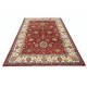 Hand Knotted Turkish Wool Area Rug, Red Floral Carpet with Ivory Border and Blue Details for Home Decor Hand Knotted Turkish Wool Area Rug, Red Floral Carpet with Ivory Border and Blue Details for Home Decor