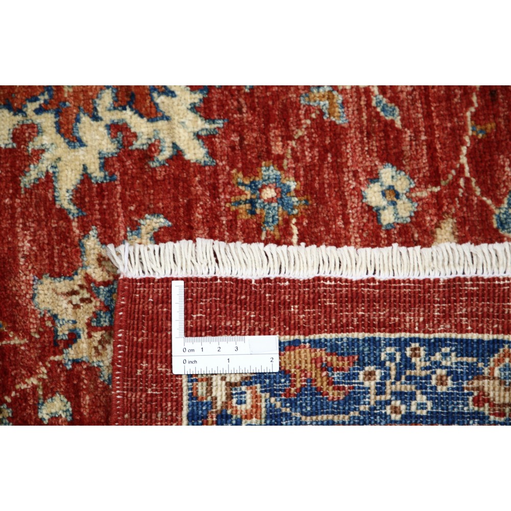 Hand Knotted Turkish Wool Area Rug, Red Floral Carpet with Ivory Border and Blue Details for Home Decor Hand Knotted Turkish Wool Area Rug, Red Floral Carpet with Ivory Border and Blue Details for Home Decor