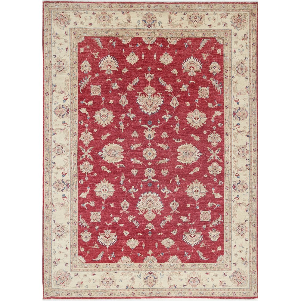Hand Knotted Floral Area Rug with Red Field and Ivory Border | Turkish Oushak Wool Carpet Hand Knotted Floral Area Rug with Red Field and Ivory Border | Turkish Oushak Wool Carpet